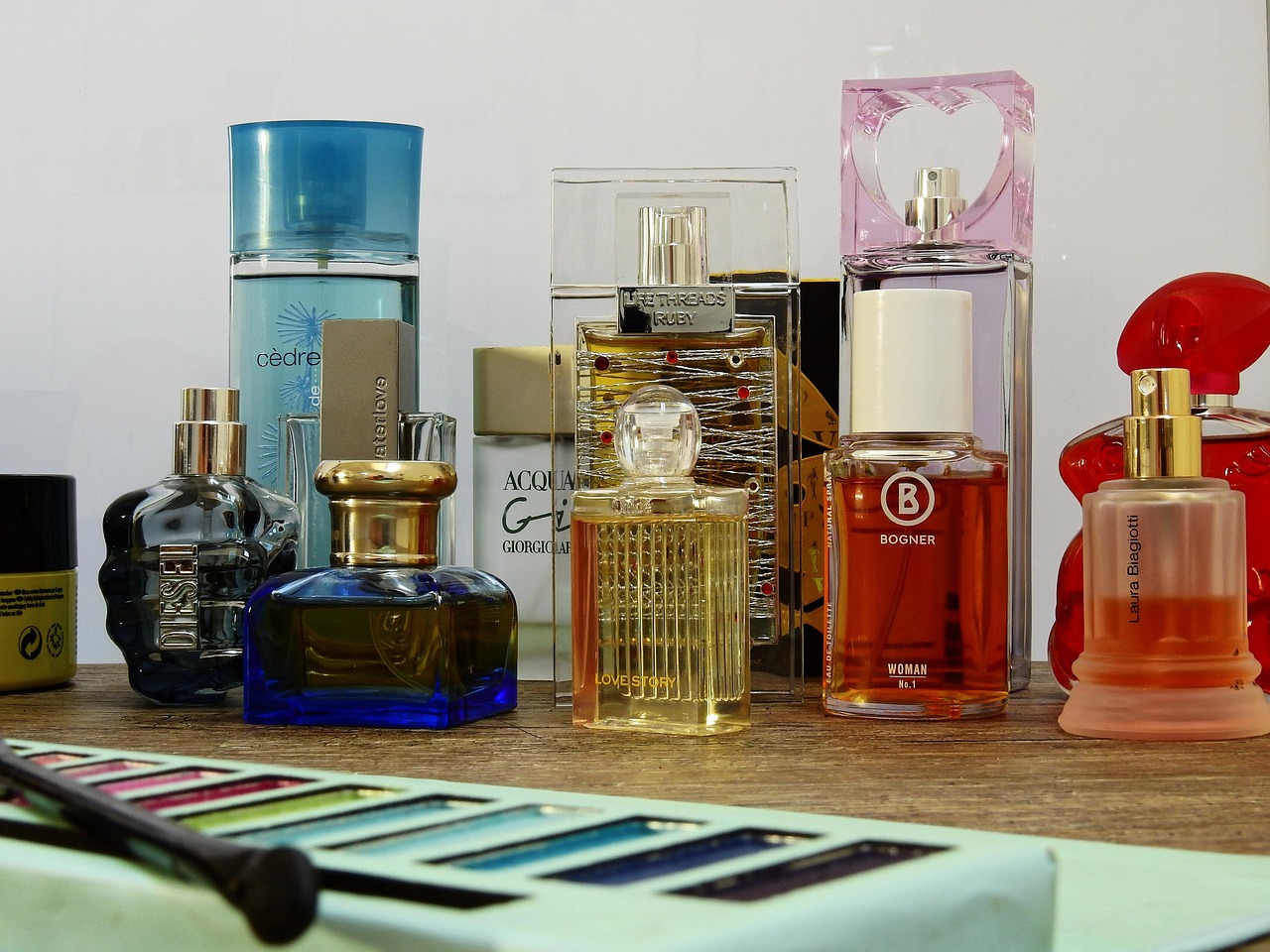 Selection of e-liquid bottles being evaluated for flavor and consistency